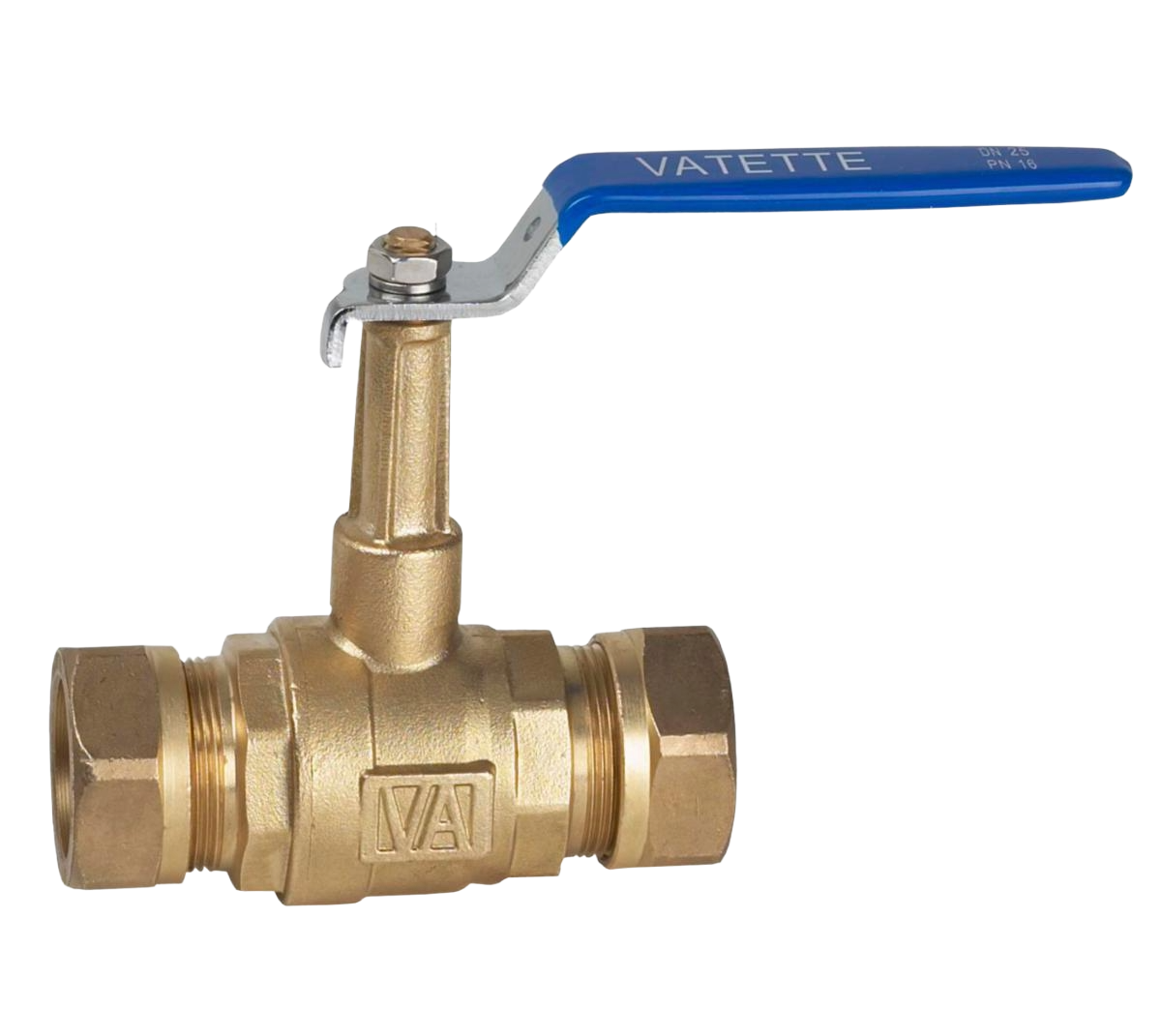 Kulventil Vatette i avzinkningshärdig mässing, hög hals med fullt genomlopp